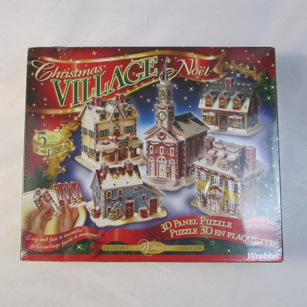 Wrebbit Christmas Village de Noel 3D Panel Puzzle 178 Pieces - New Sealed